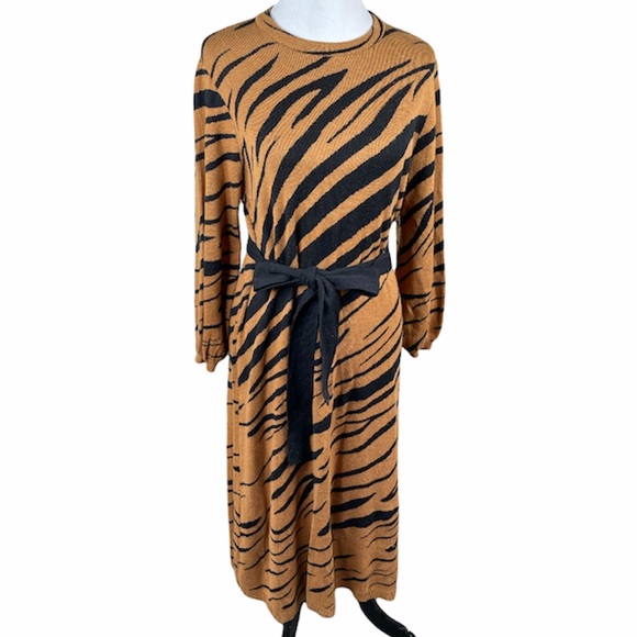 Who What Wear Knit Tiger Pattern Sweater Dress, Brown - Picture 2 of 10